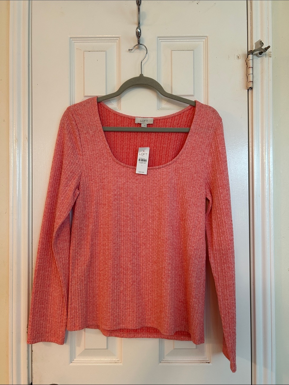 LOFT Coral Ribbed Scoop Neck Sweater